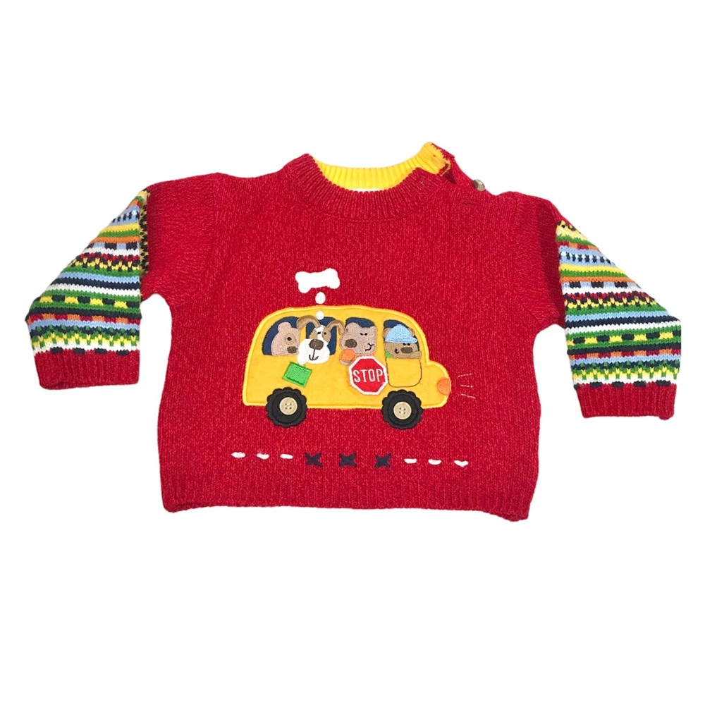 BT kids baby knit sweater school bus children bears puppy dog animal jumper